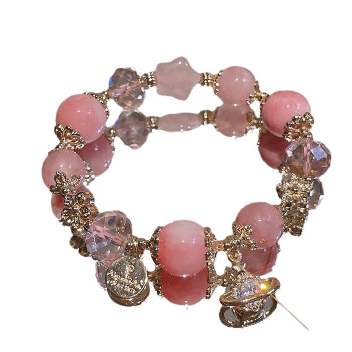 Wholesale Cream Agate Anti-Natural Horse Pink Crystal Bracelet