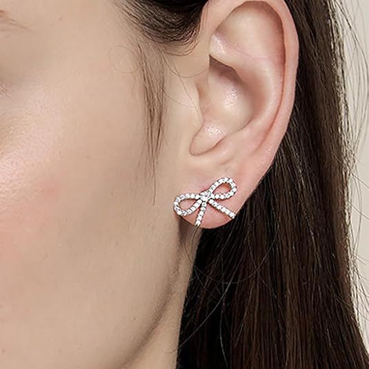 Wholesale Fashionable and cute earrings with versatile personality, compact and exquisite diamond studded bow earrings