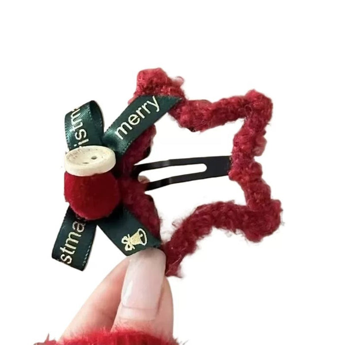 Wholesale  Red Plush Star Hairpin Bow Bangs BB Clip Side Broken Hairpin Hairpin Headwear Hair Accessories