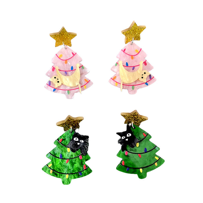 Wholesale Cat Christmas Tree Acrylic Earrings JDC-ES-XuePa008