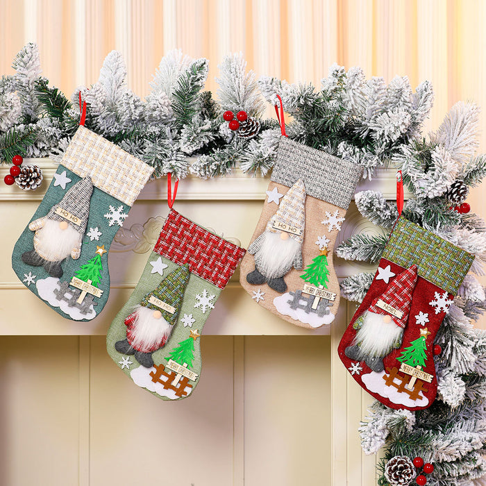 Wholesale Large Christmas Stocking Faceless Old Man Doll Christmas linen socks Candy Bag Gift Bag