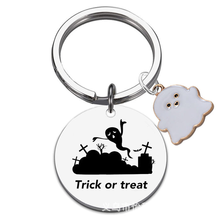Wholesale  Ghost Stainless Steel Keychain Laser Engraved Round 30mm Gift for Couple Acce MOQ:2ssory