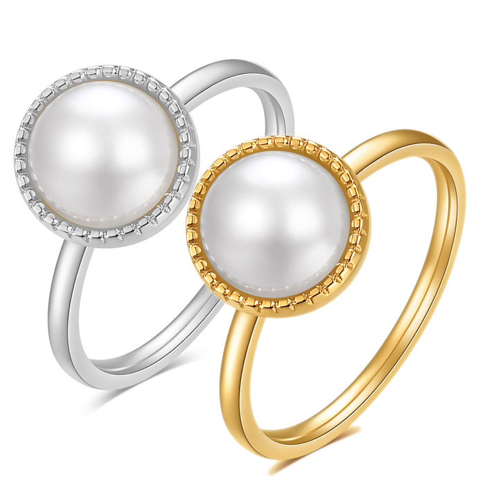 Wholesale Simple and fashionable pattern inlaid with pearl ring stainless steel ring, versatile and personalized ring