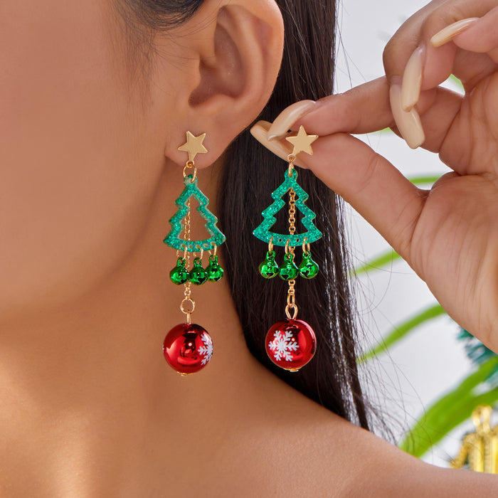 Wholesale Christmas earrings geometric cartoon design Christmas tree bell pendant earrings