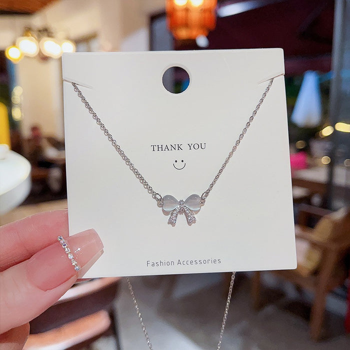Wholesale Sweet Bow Necklace Opal Clavicle Chain for Girlfriend