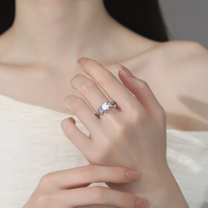 Wholesale White Gold Plated Leaf Design Cubic Zirconia Ring Wear Jewelry