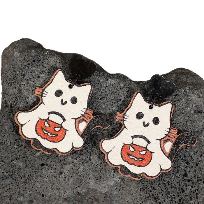 Wholesale  party cat horror pumpkin earrings wooden dark style earrings