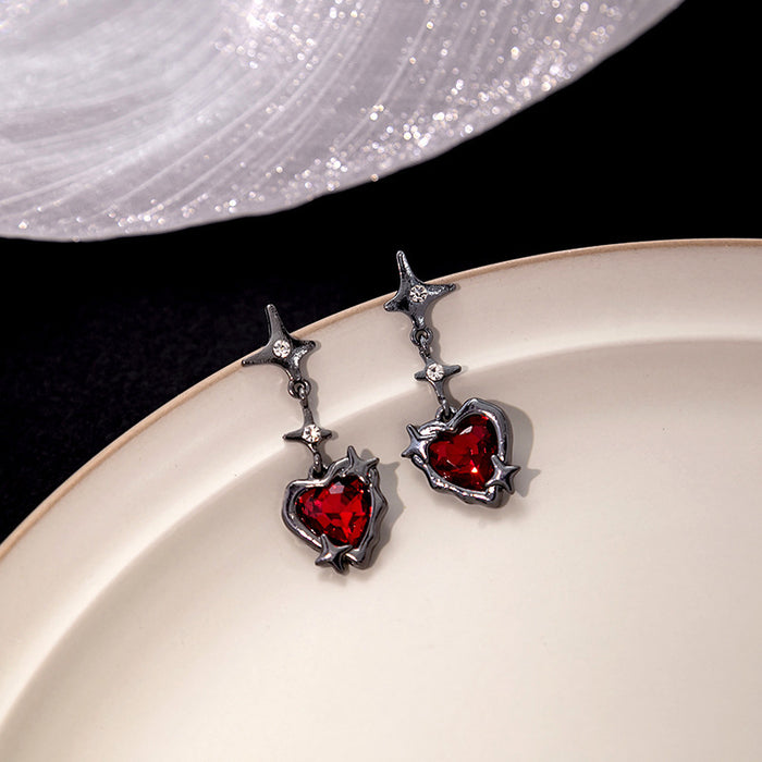 Wholesale Cool Dark Red Hao Stone Love Alloy Earrings JDC-ES-QingH005