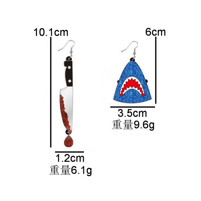 Wholesale   Earrings  Blue Glitter Shark Animal Dripping Knife Horror Acrylic Earrings