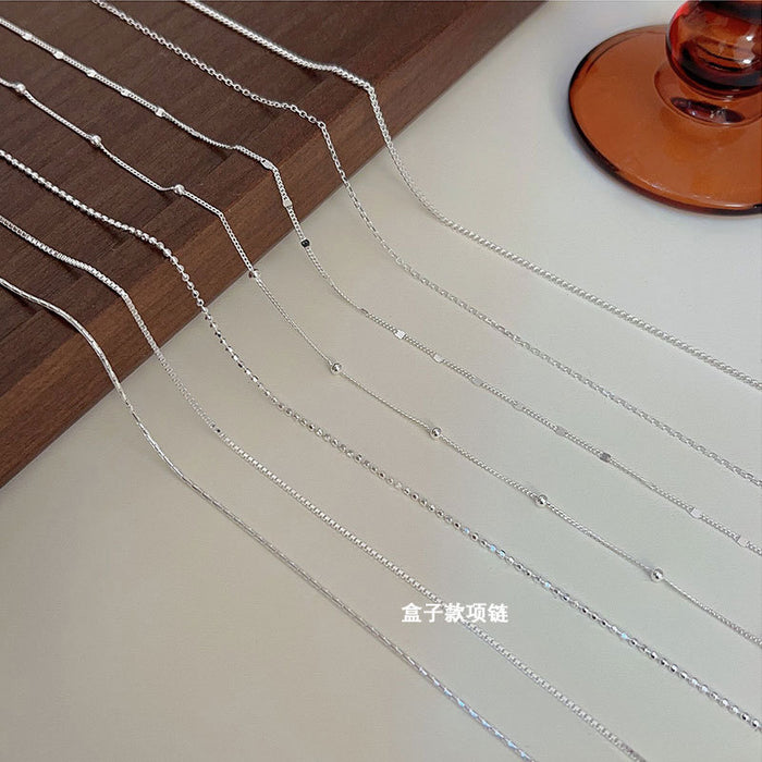 Wholesale Pure silver plain chain necklace for women, light luxury, fine layering, versatile DIY pendant