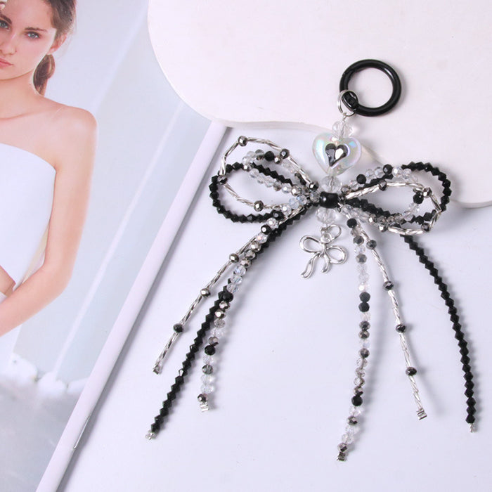 Wholesale crystal alloy bow bag pendant fashion mobile phone chain handmade beaded keychain