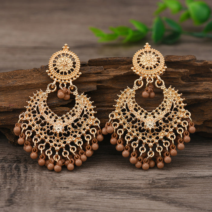 Wholesale Retro Bohemian ethnic style earrings for women exaggerated temperament hollow heart earrings long bell India