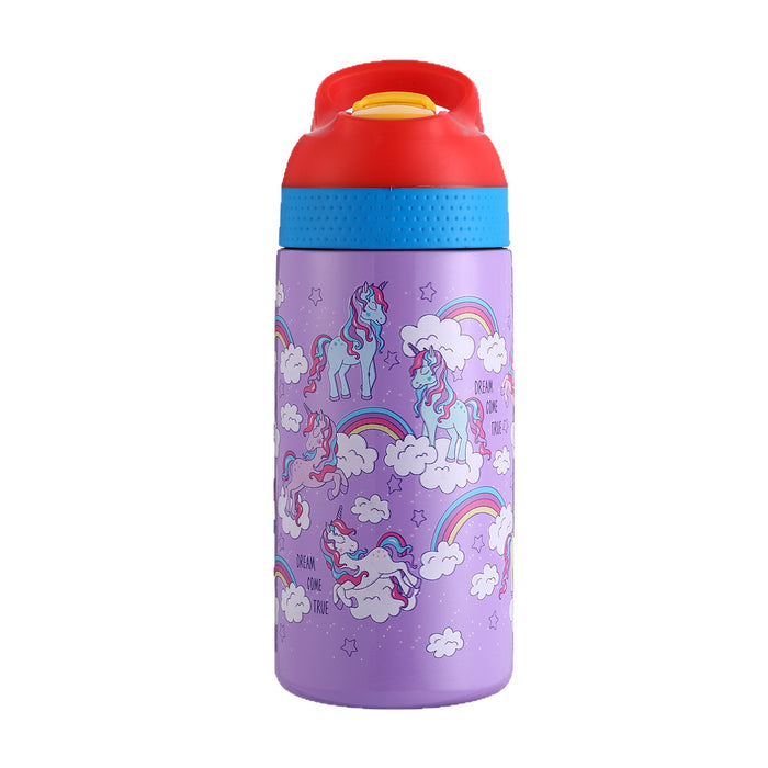 Wholesale Children' s thermos stainless steel water cup graffiti cartoon outdoor straw cup portable sports water bottle