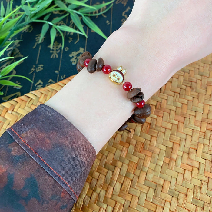 Wholesale Natural coffee bean beaded bracelets cute braided rope bracelets niche personality hand jewelry trend