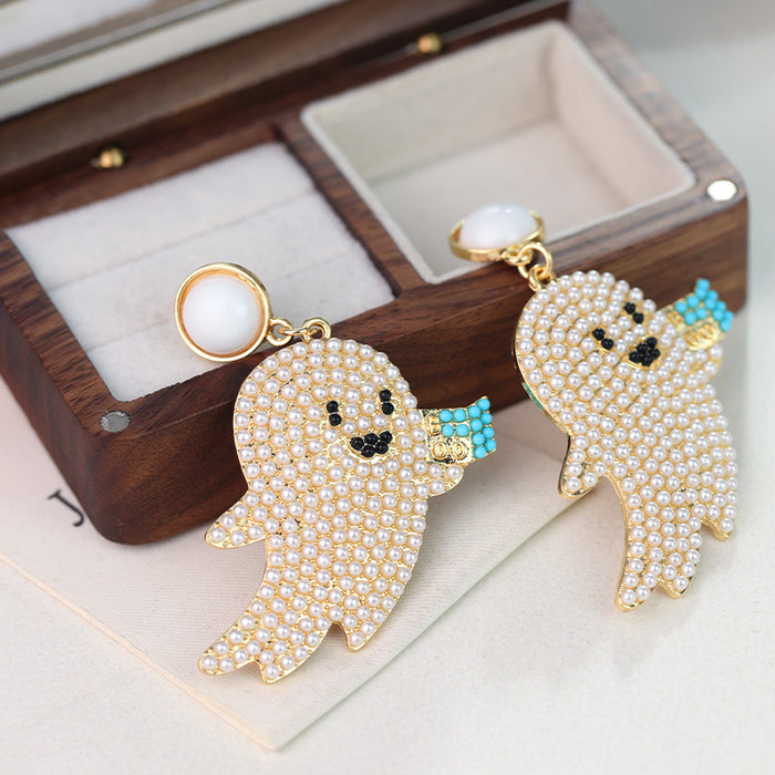 Wholesale Halloween Cartoon Ghost Little Devil Rice Beads Alloy Earrings JDC-ES-Rulong006