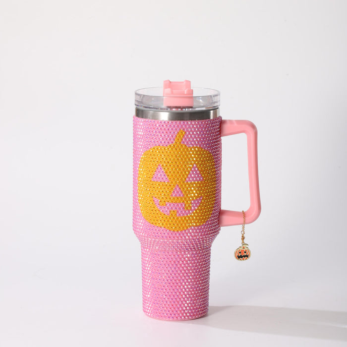 Wholesale 304 Stainless Steel  Pumpkin Face Rhinestone Vacuum Insulated Cup 40oz