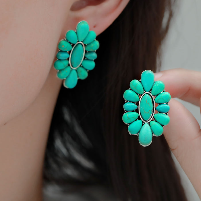 Wholesale Retro Bohemian Turquoise Geometric Flower Earrings