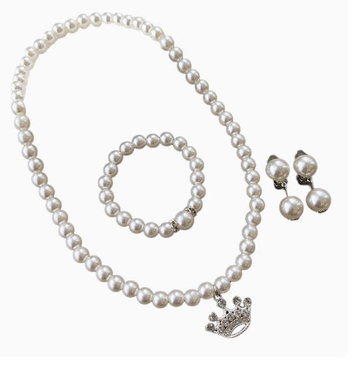 Wholesale children princess bow shell pearl necklace suit