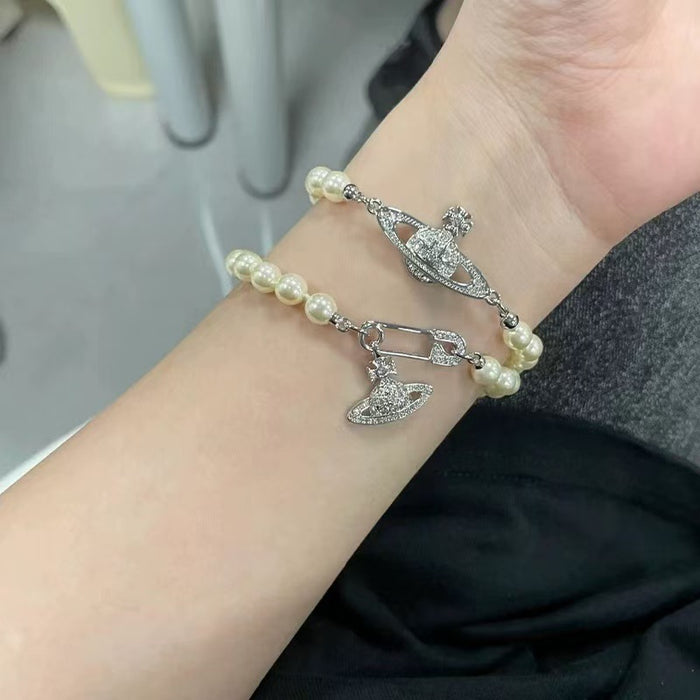Wholesale Classic Saturn Pearl Bracelet Saturn Diamond Set Pearl Bracelet