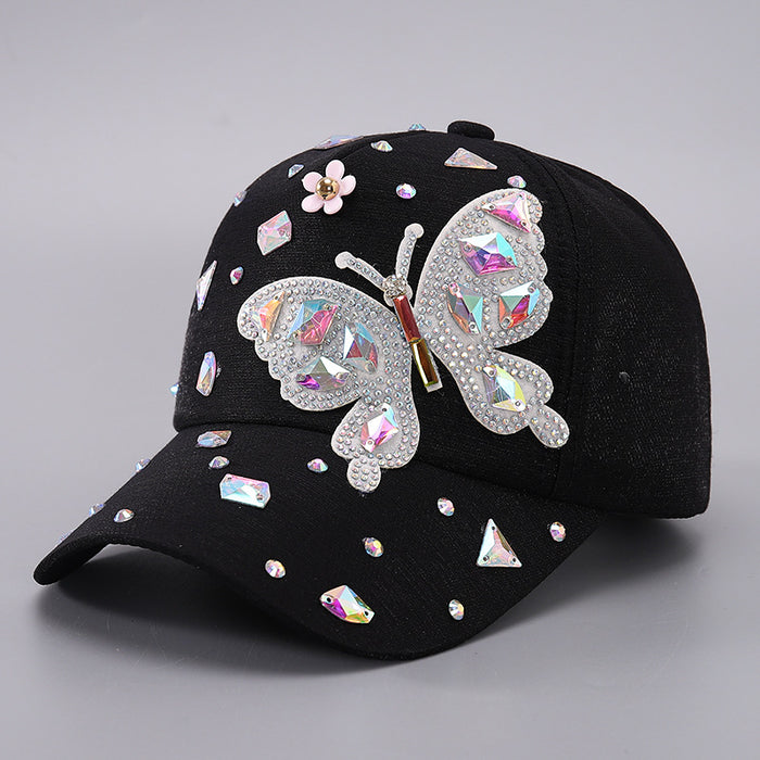 Wholesale Butterfly rhinestone baseball cap with glitter sunshade duckbill cap baseball cap