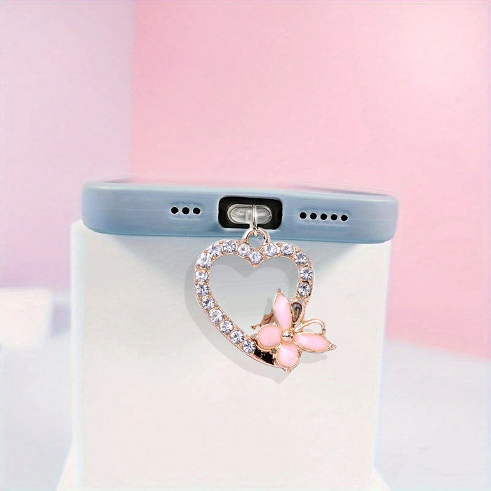 Wholesale Alloy diamond-encrusted heart and butterfly pendant for Mobile Phone Stands