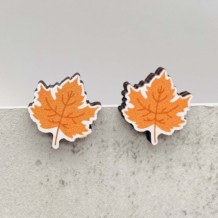 Wholesale Autumn Thanksgiving Earrings Maple Leaf Pumpkin Dwarf Wooden Earrings
