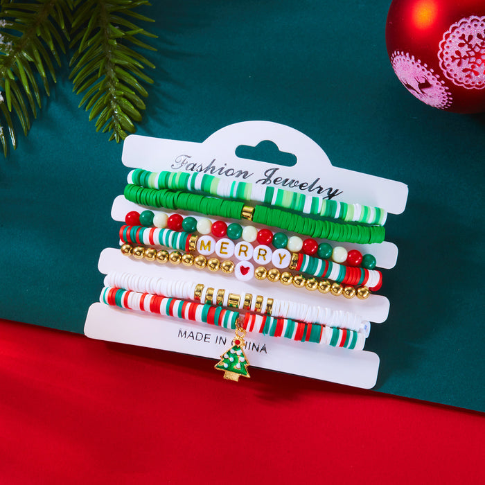 Wholesale Christmas all-match bracelet Christmas tree love soft clay colorful beaded bracelet multi-layer stacking set
