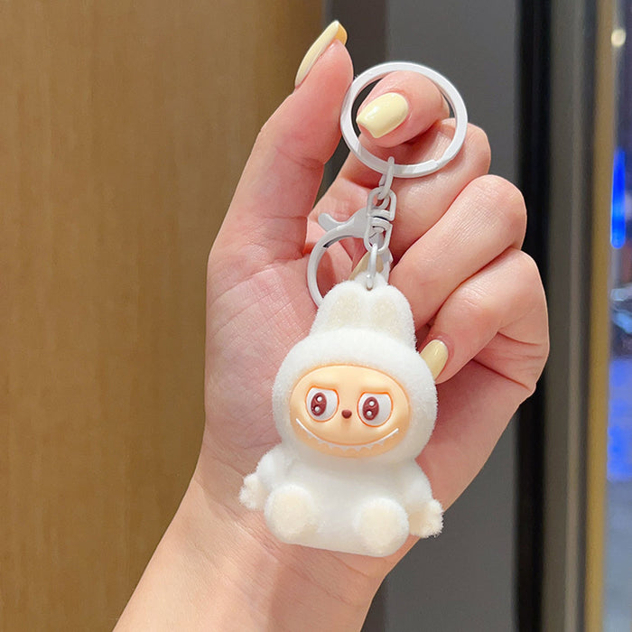 Wholesale Flocked cartoon keychain,  cute 3D figurine,  backpack accessory