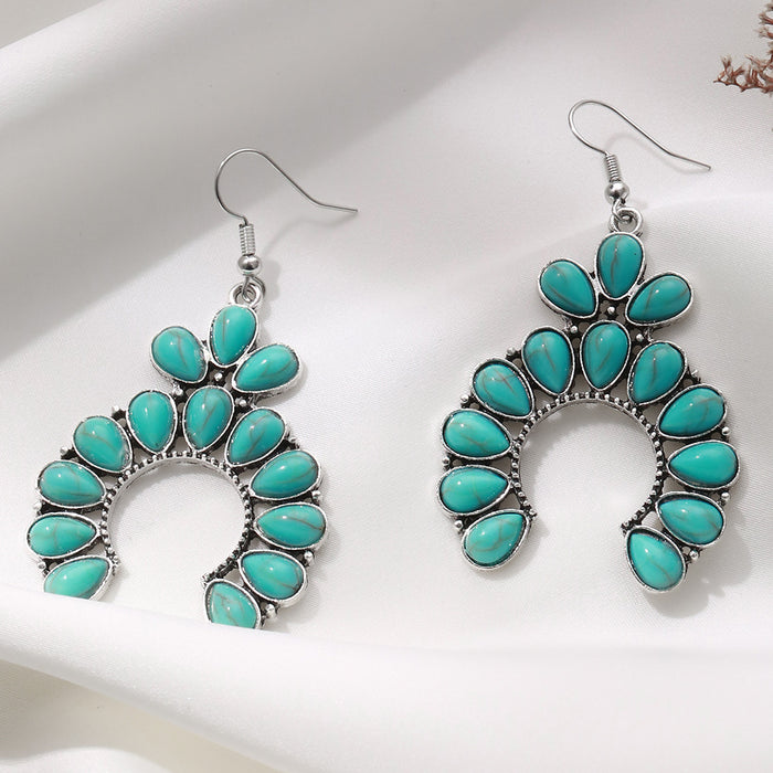 Wholesale vintage personality fan hollow turquoise earrings