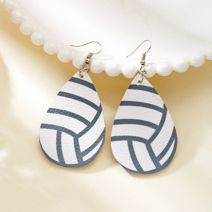 Wholesale Leather rugby print sports earrings