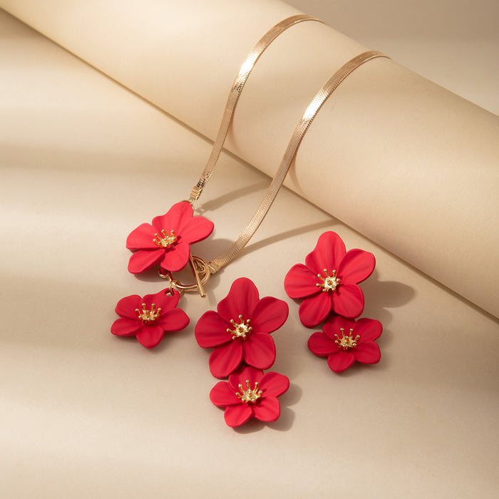 Wholesale Fashionable flower snake bone necklace and earrings set