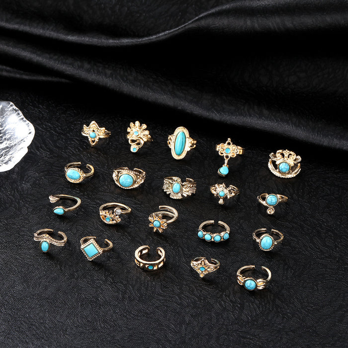 Wholesale Crown Eagle Turquoise Open 20 Piece Set Alloy Ring JDC-RS-KeR005
