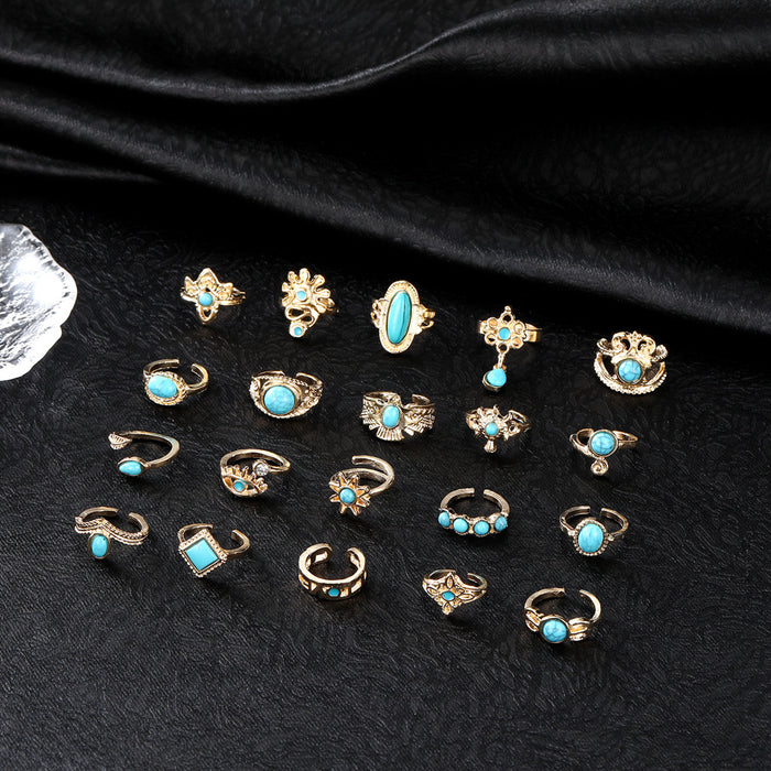 Wholesale Retro Bohemian Turquoise Opening 20-Piece Set Ring