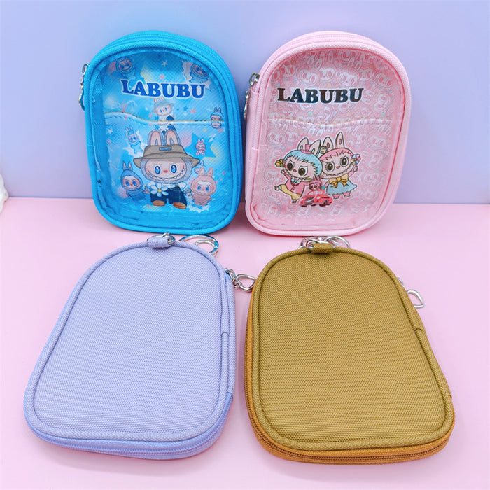 Wholesale Coin Purse Pendant Small Storage Bag Cartoon Canvas Double-Layer Transparent Cosmetic Storage Bag