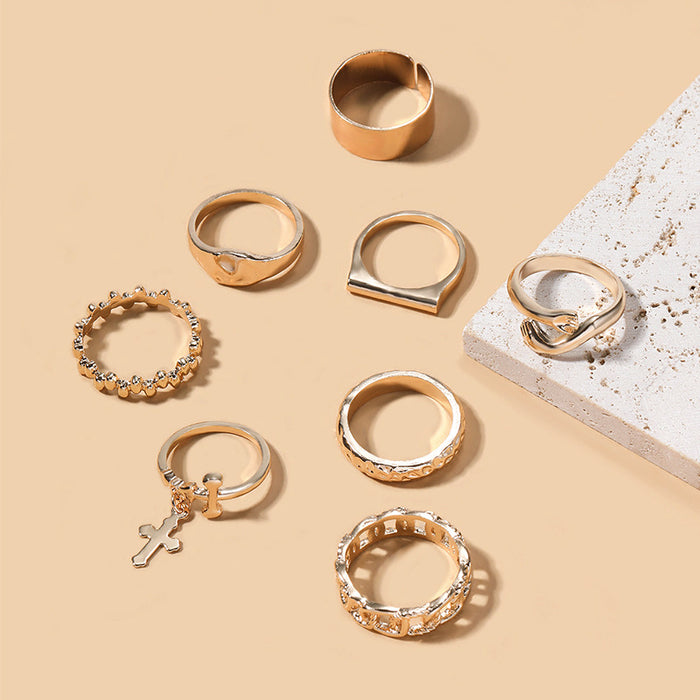 Wholesale Exaggerated jewelry hip-hop alloy cross ring set, personalized layered ring