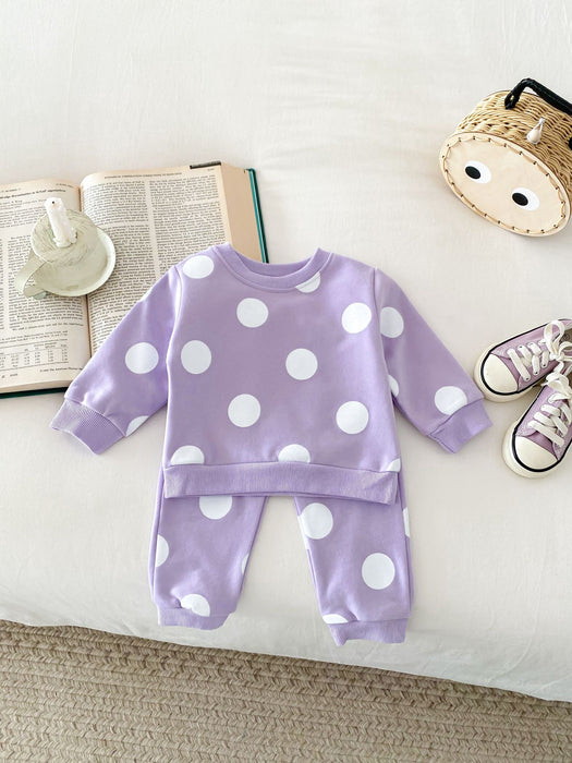 Wholesale Cute Polka Dot Sweatshirt and Sweatpants Children's Suit JDC-CTS-WeiNiS015