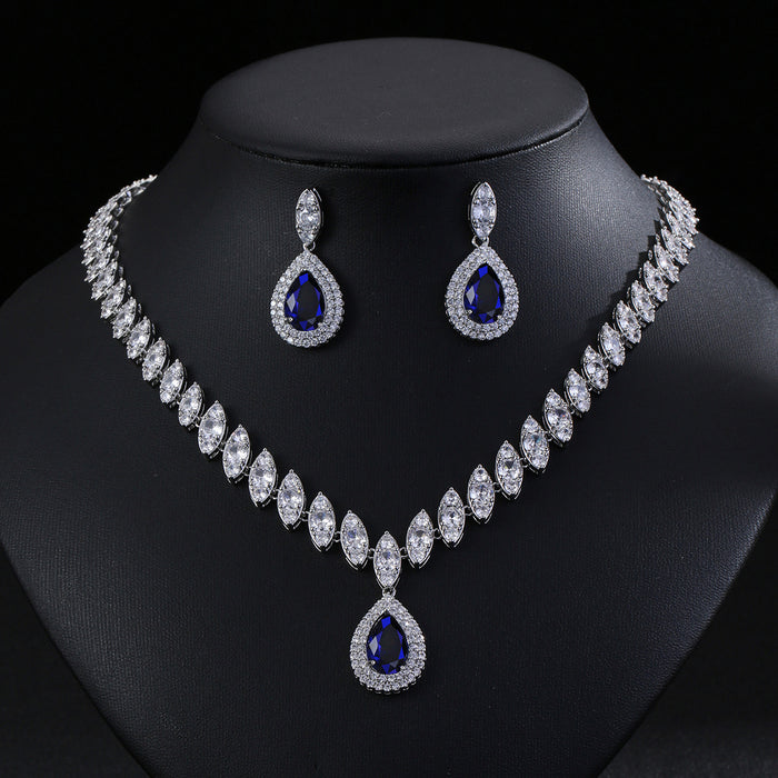 Wholesale Luxury Water Drops Zircon Necklace Earrings suit Festival Wear