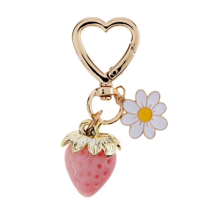 Wholesale Strawberry Heart Shape Alloy Keychain JDC-KC-JinY006