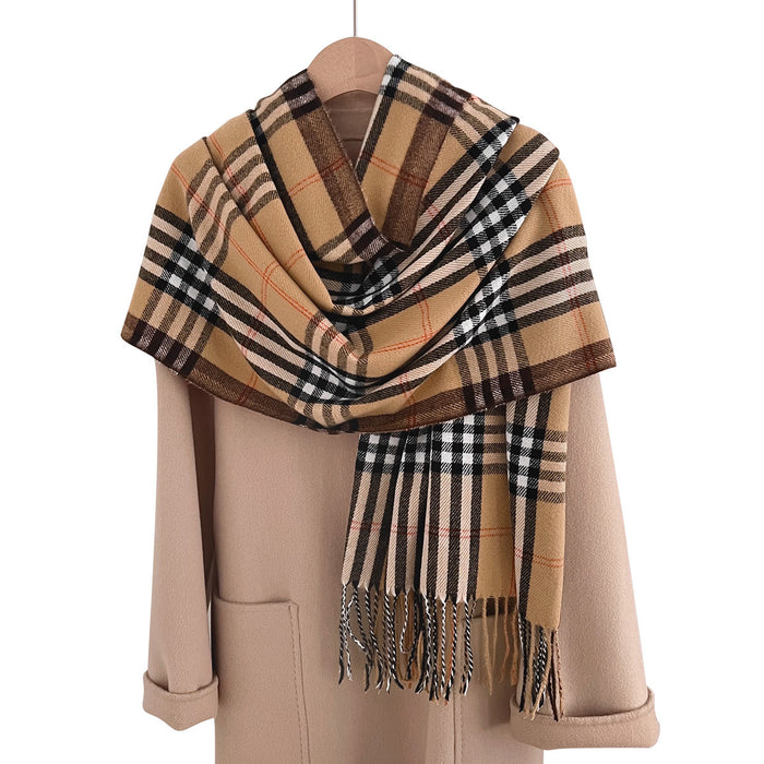 Wholesale  Winter Classic Plaid Faux Cashmere  Tassel Shawl