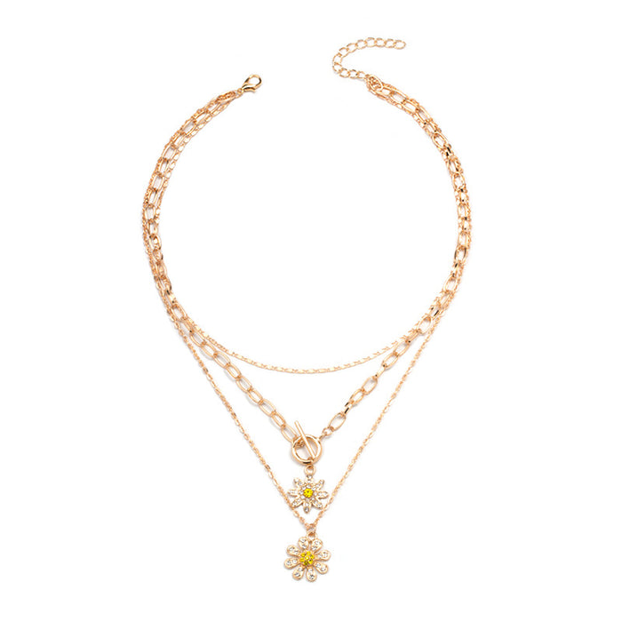 Wholesale New Product Full Diamond Flower Necklace Jewelry Set Fashionable and Personalized Multi Layer Necklace