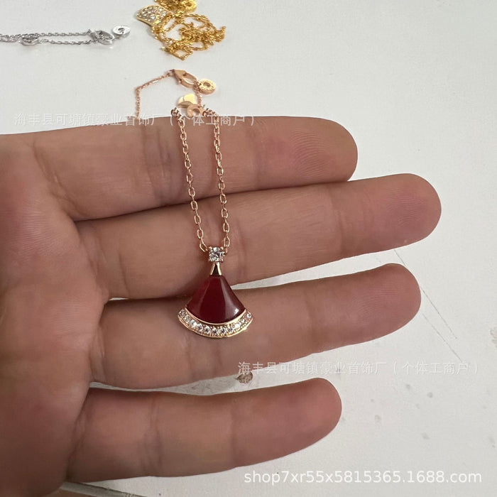 Wholesale  V gold high version small skirt necklace female white fritillary fan rose gold pendant clavicle chain