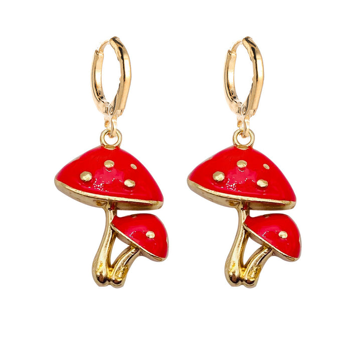 Wholesale Three-dimensional Mushroom Earrings Alloy Oil Drop Pendant Earrings