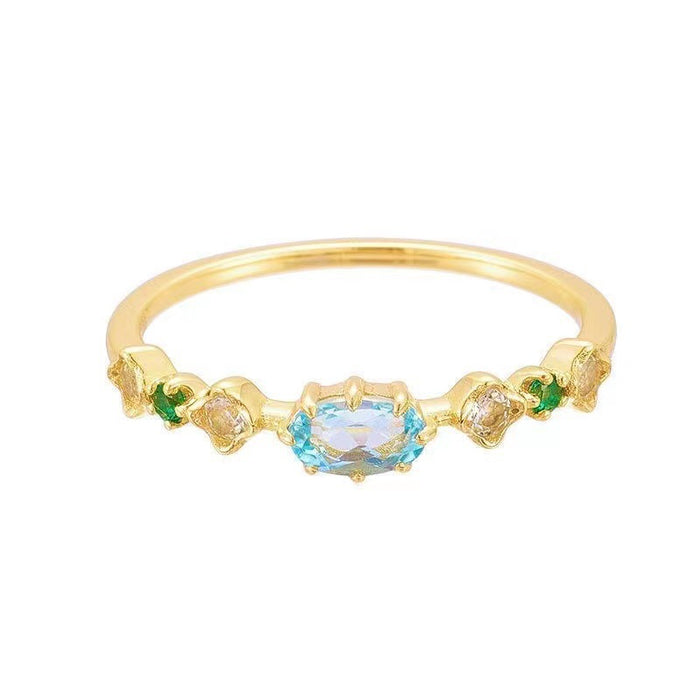 Wholesale  Vintage Inlaid  Sea Blue Diamond Ring Women's Fashionable Distinctive Index Finger Joint Ring