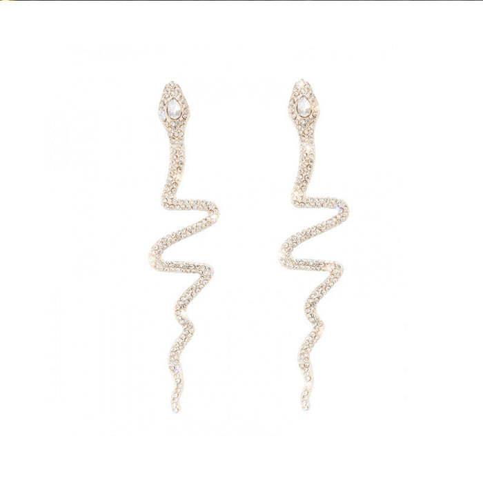 Wholesale Wholesale of snake shaped full diamond earrings, niche design earrings, fashionable jewelry