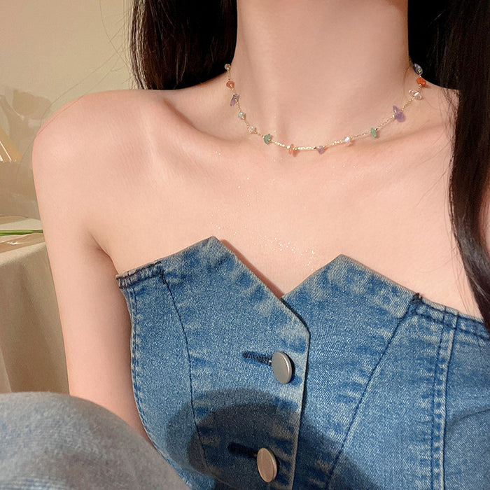 Wholesale Colorful natural stone necklace, light luxury, niche design, collarbone chain, versatile necklace accessories