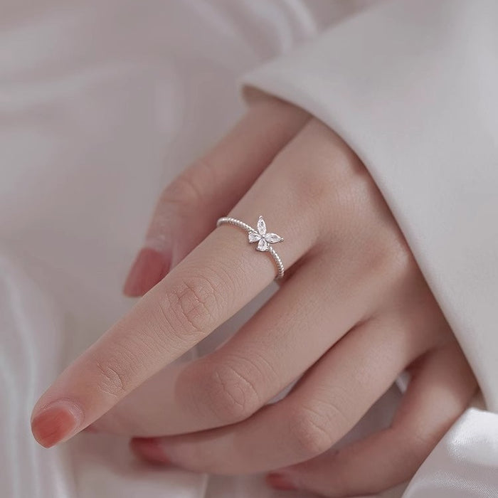 Wholesale Flash Diamond Butterfly Ring Finger Ring Summer Cold Wind Ring