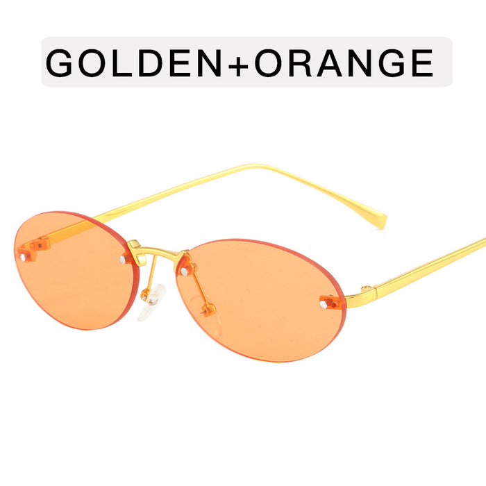 Wholesale Frameless metal oval sunglasses, fashionable and personalized small frame sunglasses