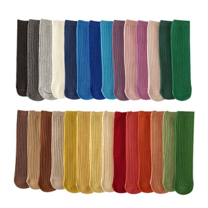 Wholesale of New Double Needle Long Socks for Boys and Girls in Spring and Autumn Solid Color Breathable Cotton Baby Socks for Girls JDC-SK-SL008