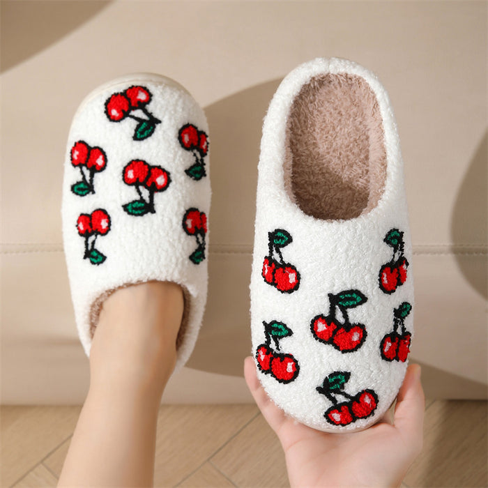 Wholesale Winter cherry cotton slippers women home indoor non-slip warm slippers autumn and winter home