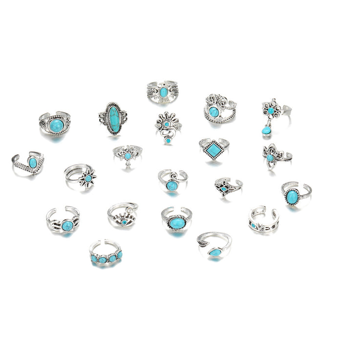 Wholesale Crown Eagle Turquoise Open 20 Piece Set Alloy Ring JDC-RS-KeR005